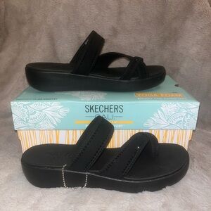 Skechers Black Dual-Strap Yoga Foam Slide Sandals